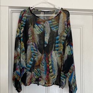 Coco Bianco Blue and Brown Relaxed Long Sleeve Blouse